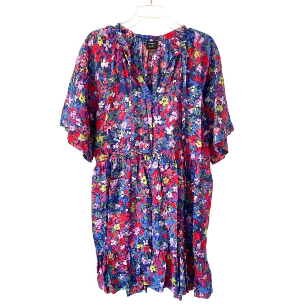 Summersalt The Tie Neck Floral Dress size large Painted Meadows Print Blue